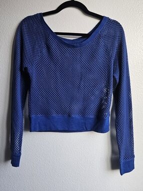 Express Royal Blue Mesh Long-Sleeve Crop Sweatshirt